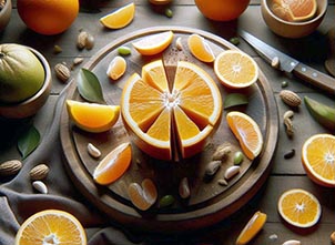 narjanja partida por la mitad rodeada de otras naranjas